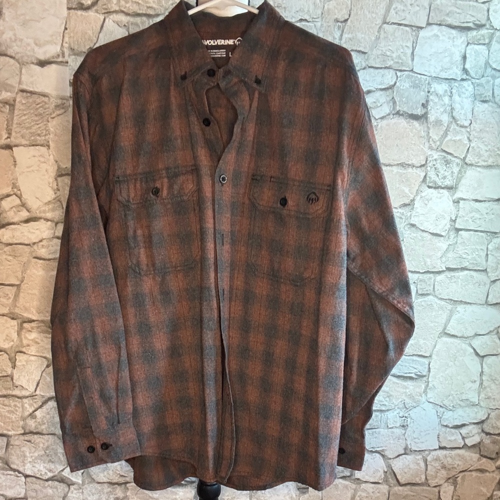 Wolverine Brown Plaid Casual Button Down Shirt